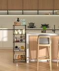 5 Tier Heavy Duty Wire Shelving Rack With Raised Edges And Oil Resistant Baked Finish Fully Adjustable Pantry Storage Organizer in a modern kitchen.