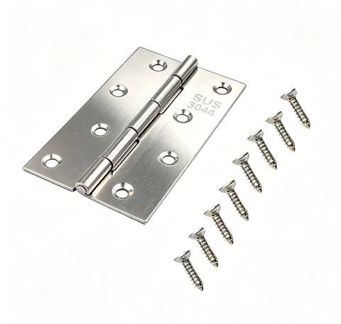Six Pack 3.2 Inch Stainless Steel Door Hinges With Screws For Wood Doors Cabinets And Furniture Display Windows Kitchen Pet Houses And DIY Boxes Opening Size 82x49.5x1.25mm Satin Finish Rust Resistant, hinge with screws