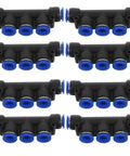 Eight Pc Packove Set Of Quick Connect Pneumatic Air Hose Couplings Push To Fit Compressor Fittings For Stable Flow And Leak Free Connections In Any Temperature, black plastic
