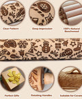Christmas Themed Embossed Rolling Pin For Baking Cookies With Snowflake And Snowman Designs Wooden Engraved Springerle Style Dough Roller