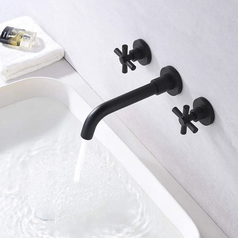 Matte Black Wall Mounted Bathroom Faucet With Rough In Valve Included, Corrosion Resistant And Durable Finish, ICC ES PMG Certified