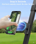 Dual Magnets Golf Cart Phone Holder With MagSafe Compatibility Cradle Free Phone Mount on a golf cart holding iPhone.
