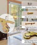 Spring Loaded Sliding Screen Door Roller Replacement with 1 Inch Steel Ball Bearing Concave Wheels for Smooth Glide and Easy Install fits most standard aluminum screen doors and other major brands 4 pack shown with adjusting components and screws.