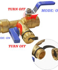 Three Quarters Inch IPS Isolator Tankless Water Heater Service Valve Kit With Pressure Relief Valve Red And Blue Handles