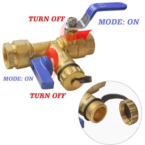 Three Quarters Inch IPS Isolator Tankless Water Heater Service Valve Kit With Pressure Relief Valve Red And Blue Handles