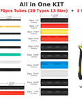 670 Piece Heat Shrink Tubing Kit With Wire Stripper Cutter, 2 To 1 Shrink Ratio, assorted colors, sizes, and wire stripper shown