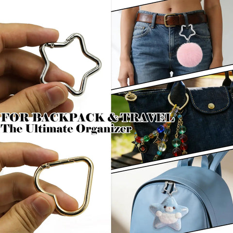 Four Piece Heart And Star Carabiner Keychain Clips In Gold And Silver Durable Alloy For Crafts Bags And Charms With Smooth Spring Loaded One Handed Opening