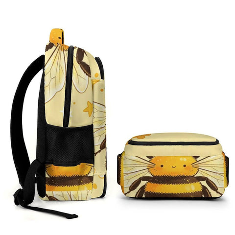Side view of Smiling Honey Bee Printed Unisex Backpack With Large Capacity Lightweight And Durable Polyester Bag
