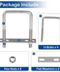 Beefy Four Pack Square U Bolts With Frame Plates And Nuts Inner Width 40mm M8 Thread 100mm Length 304 Stainless Steel U Bolts