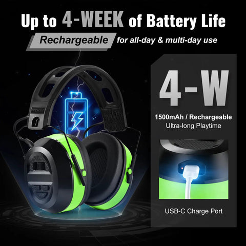 Bluetooth Hearing Protection Earmuffs With 26dB NRR For Yard Work And Mowing Ultra Long Battery Life 1500mAh Stable Bluetooth 6.0