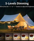 3 In 1 Camping Light And String Set With 32.8 Ft Reach, Rechargeable Tent Lantern And Portable LED Hanging Light illuminating a campsite