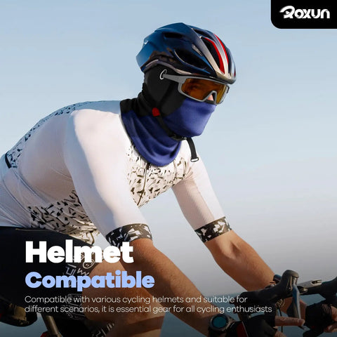 Cyclist wearing Ice Silk Cooling Balaclava Face Mask For Summer Sweat Wicking Comfort Mesh Breathable UPF 50 Plus Sun Protection