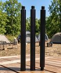 Heavy Duty Black Industrial Connector Lamp Post Kit 40cm Rod Tube Shaft With 1/4 Threaded Ends For Secure DIY Craft Rebuilding And Solid Metal Assembly Fit, three black rods on a wooden surface.