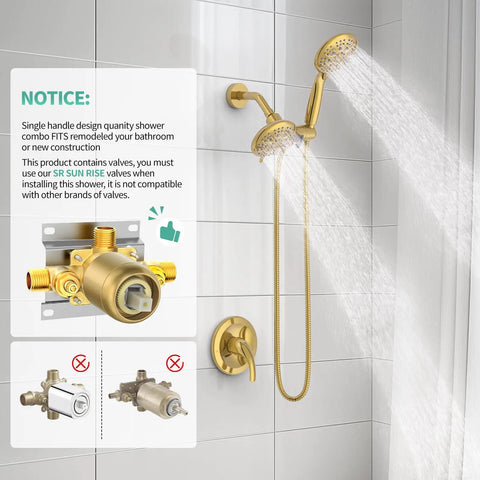 High Pressure 3 Way Rainfall Shower Faucet Set With 3 In 1 Shower Head And Handheld, 71 Inch Hose, displayed in a bathroom.