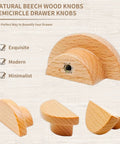 2 Inch Semicircle Beech Wood Cabinet Knobs Set Of Six, showcasing minimalist half round design for cabinetry and drawers.