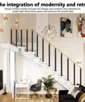 Rock Solid Matte Black Hand Rail Post Holeless Railing Base 35 37 Inch Heavy Duty Iron used in modern retro home staircase