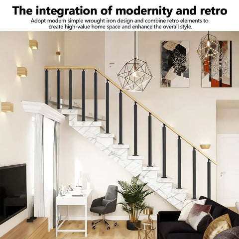 Badass Yard Railing Post Built Tough With Dead Simple Undrilled Install And Smooth 270 Degree Turn Adjustment In Premium Matte Black Finish on modern staircase.