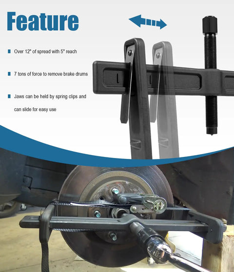 Beast Of A Tool 6980 Drum And Rotor Puller For Heavy Duty Hub Removal Freeing Rusted Drums Rotors Drive Wheels Gears Flywheels And Pulleys With Slim Jaws And Easy Setup For Tight Spaces And Smooth Leverage, 12 in spread, 5 in reach