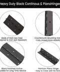 Yeecheng 2pc black 6-inch piano hinge set; stainless steel, countersunk mounting holes.