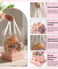 20 Pack Clear Pink Flower Bouquet Bags With Handles 9.45 Inch Floral Gift Bags showcasing colorful flowers