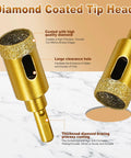 Diamond Hole Saw Bits Kit Three Quarter Inch Diamond Core Drill Bit Set showing brazed diamond tip and clearance holes.