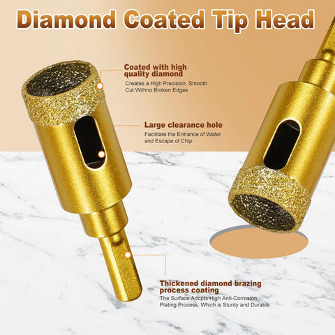 Diamond coated tip head of Heavy Duty Half Inch Diamond Hole Saw And Core Drill Bit Twin Pack with large clearance hole.