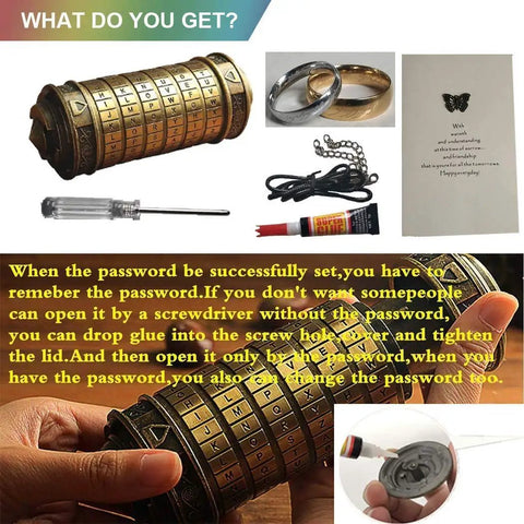 Da Vinci Code Inspired Mini Cryptex Lock Puzzle Box With Hidden Compartments A Dope Romantic Gift For Her Or Him with accessories
