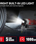 2 In 1 Cordless Electric Grease Gun Kit With 12,000 Psi dual mode used near vehicle tire, LED light illuminating area