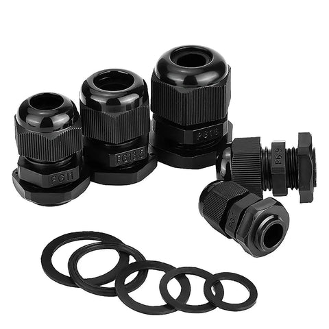 Plastic Waterproof Adjustable Cable Glands And Joints Set For PG7 PG9 PG11 PG13.5 And PG16 With 3.5 To 13mm Cable Range Pack Of 20