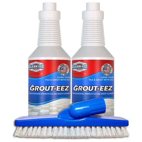 Two bottles of Grout Cleaner 2 Pack With Stand Up Brush Attachment For Heavy Duty Stain Removal in Bathrooms Showers 32 Oz
