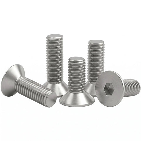 M5 X 10mm Flat Head Hex Socket Cap Screws 25 Pack Includes Allen Wrench 304 Stainless Steel with countersunk design.