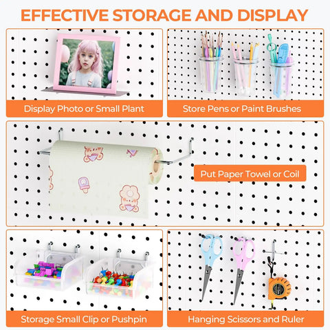 Badass Heavy Duty Metal Pegboard Wall Storage Kit With 90 Pieces Of Hooks Bins Cups Paper Towel Holder And Steel Tray For Garage Workshop Organization showcasing organized storage for tools and crafts.