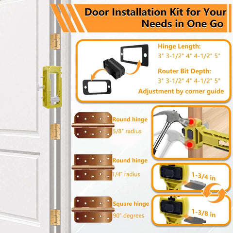 Hinge And Latch Installation Kit With ABS Mortiser Template for accurate scoring, adjustable hinge length and thickness, illustrated guide.