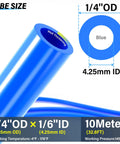 Blue One Quarter Inch PU Air Hose 10 Meter Length Built Tough Oil Resistant With Specifications, Diameter, and Temperature Range