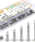Size 8 Self Tapping Screws Assortment Kit For Metal, 410 Stainless Steel Self Drilling Screws in 6 Sizes, Modified Truss Head, 180 Pieces