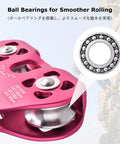 Close-up of Badass Heavy Duty Zipline Pulley With 6700 Lbs Load Rating and buttery smooth ball bearings for easier movement.