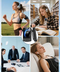 People using Clip-On 64GB MP3 Player With Bluetooth 5.2 On-The-Go in outdoor, study, business, and relaxation settings.