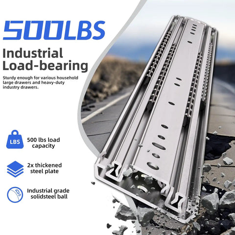 Beefy 500Lb Capacity Heavy Duty Drawer Slides Full Extension Ball Bearing Rails For Cabinets 76mm Wide Industrial Grade