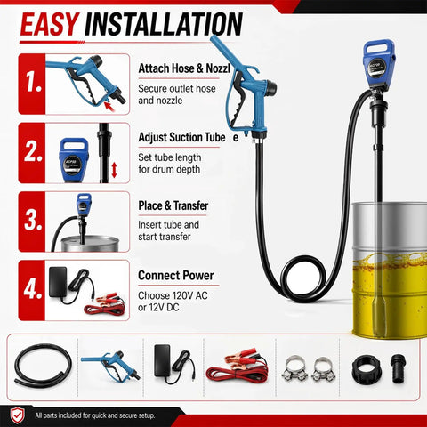 Nakkaa Versatile Electric Barrel Pump For 55 Gallon Drums With Dual 120V Ac And 12V Dc Power Options Perfect For Moving Def Diesel Water Kerosene And Other Fluids Efficiently In Garage Or Shop Settings