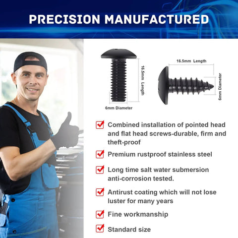 Black Stainless Steel License Plate Screws Kit For Cars With Rustproof Bolts 41 Piece Premium Hardware Set.