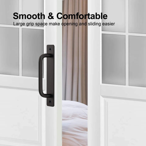 Four Pack Barn Door Handles Black Zinc Alloy Sliding Door Pulls With Plate Five Inch Hole Center And Five Inch Overall Length