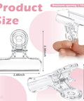 Clear Two Point Four Inch Balloon Arch Clips 12 Pack Heavy Duty Plastic Spring Clamps dimensions and hand-held view