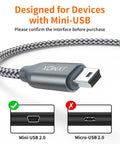 Mini USB Cable 2 Pack 3.3ft USB 2.0 Type A Male To Mini B Charging Cord For Cameras, Dash Cams, MP3 Players, GPS Receivers, Garmin Nuvi, PS3 Controllers, And Other Mini B Port Devices, braided