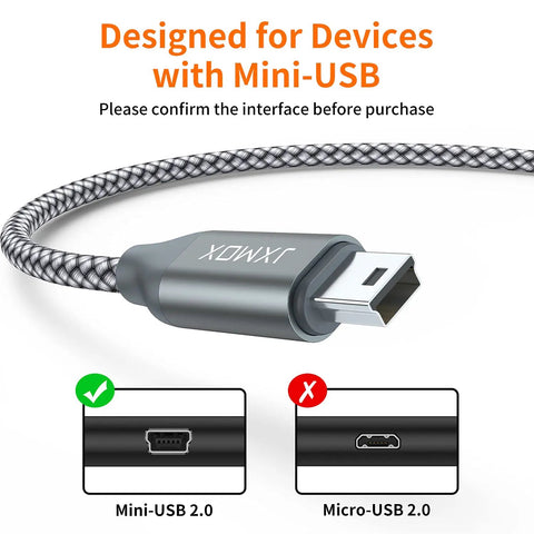 Mini USB Cable 2 Pack 3.3ft USB 2.0 Type A Male To Mini B Charging Cord For Cameras, Dash Cams, MP3 Players, GPS Receivers, Garmin Nuvi, PS3 Controllers, And Other Mini B Port Devices, braided
