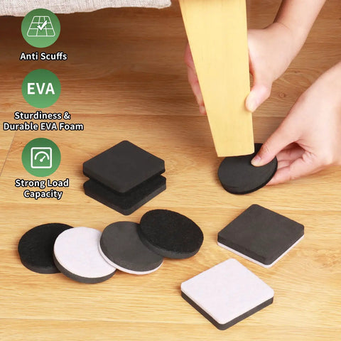 Heavy Duty Felt Furniture Movers Sliders For Hardwood Floors Two Point Five Inch Square Reusable Glides in use on hardwood.