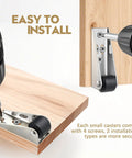 4 Pack Bedroom Door Sinking Repair Caster Wheels 0.9 Inch Multifunctional Low Profile Casters mounted on wooden surface