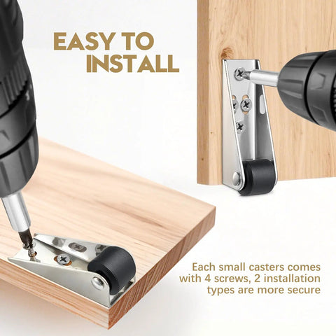 8 Pack Mini Rigid Caster Wheels Low Profile Non Swivel Single Direction Nylon And Steel installation example