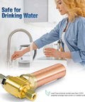 Copper 1/4 Inch Compression Tee Hammer Arrestor For Water Hammer Prevention shown by a faucet, easy to install