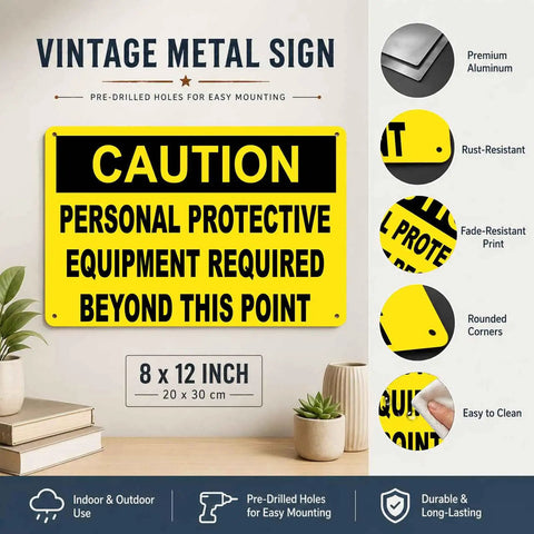 PPE Sign Personal Protective Equipment Required Beyond This Point 8x12 Inch Aluminum Metal Sign with mounting features
