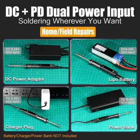TS101 Soldering Pen Upgraded From TS100 Dual Power 65W DC And 45W PD Smart Mini Portable Soldering Iron Station Kit with power options.